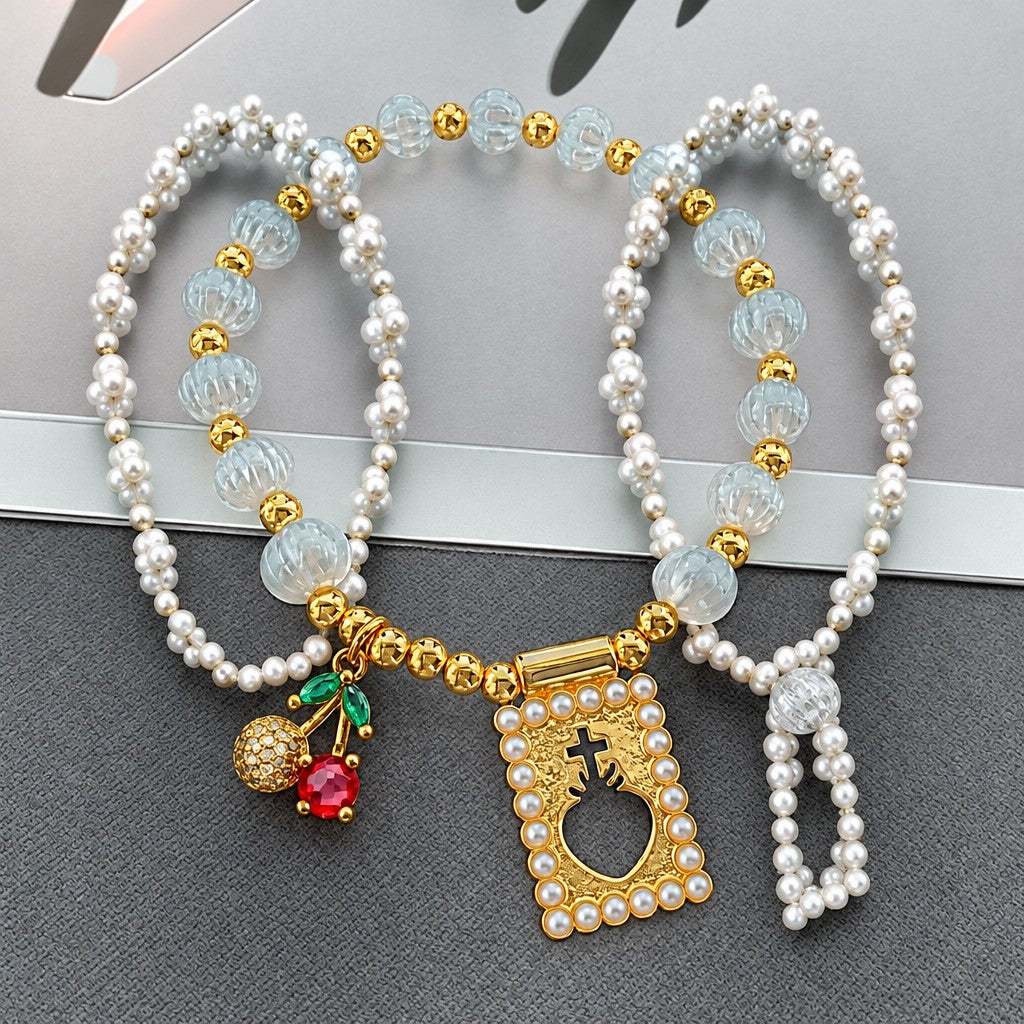 Classy Pearl Square Portrait Charm Bracelet