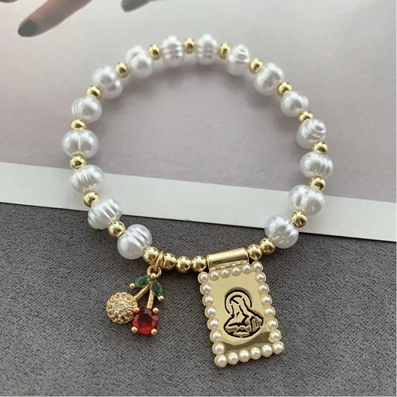 Classy Pearl Square Portrait Charm Bracelet
