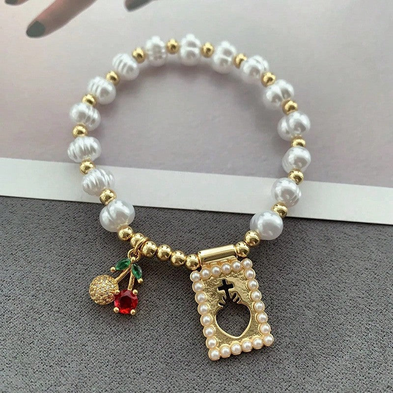 Classy Pearl Square Portrait Charm Bracelet