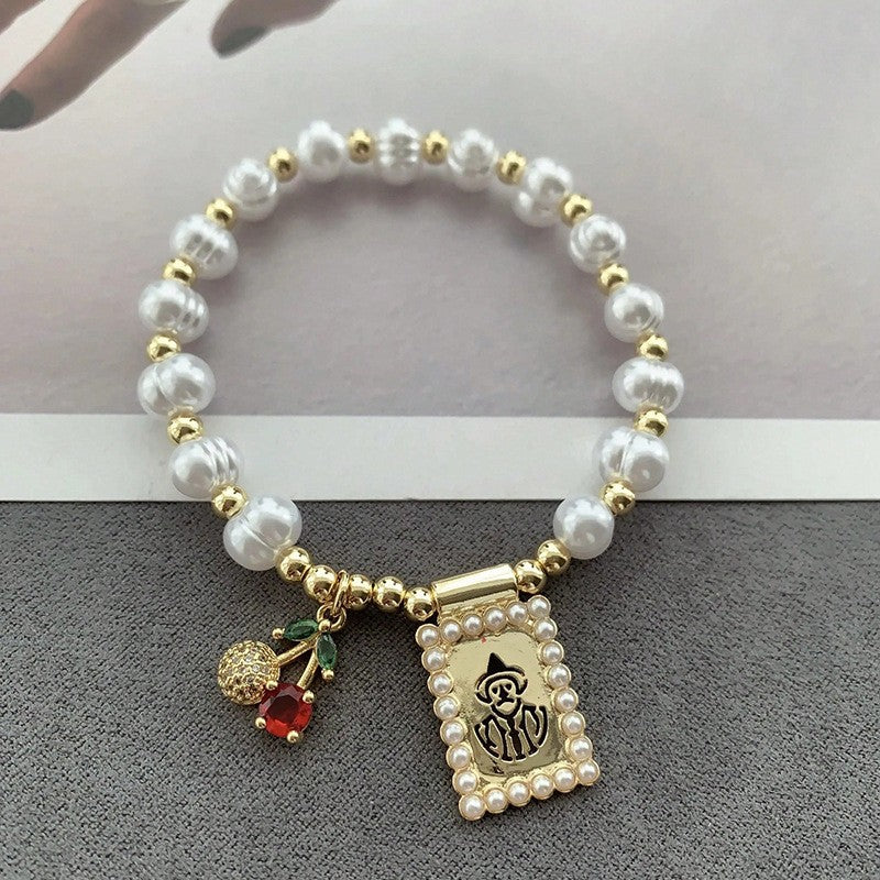 Classy Pearl Square Portrait Charm Bracelet