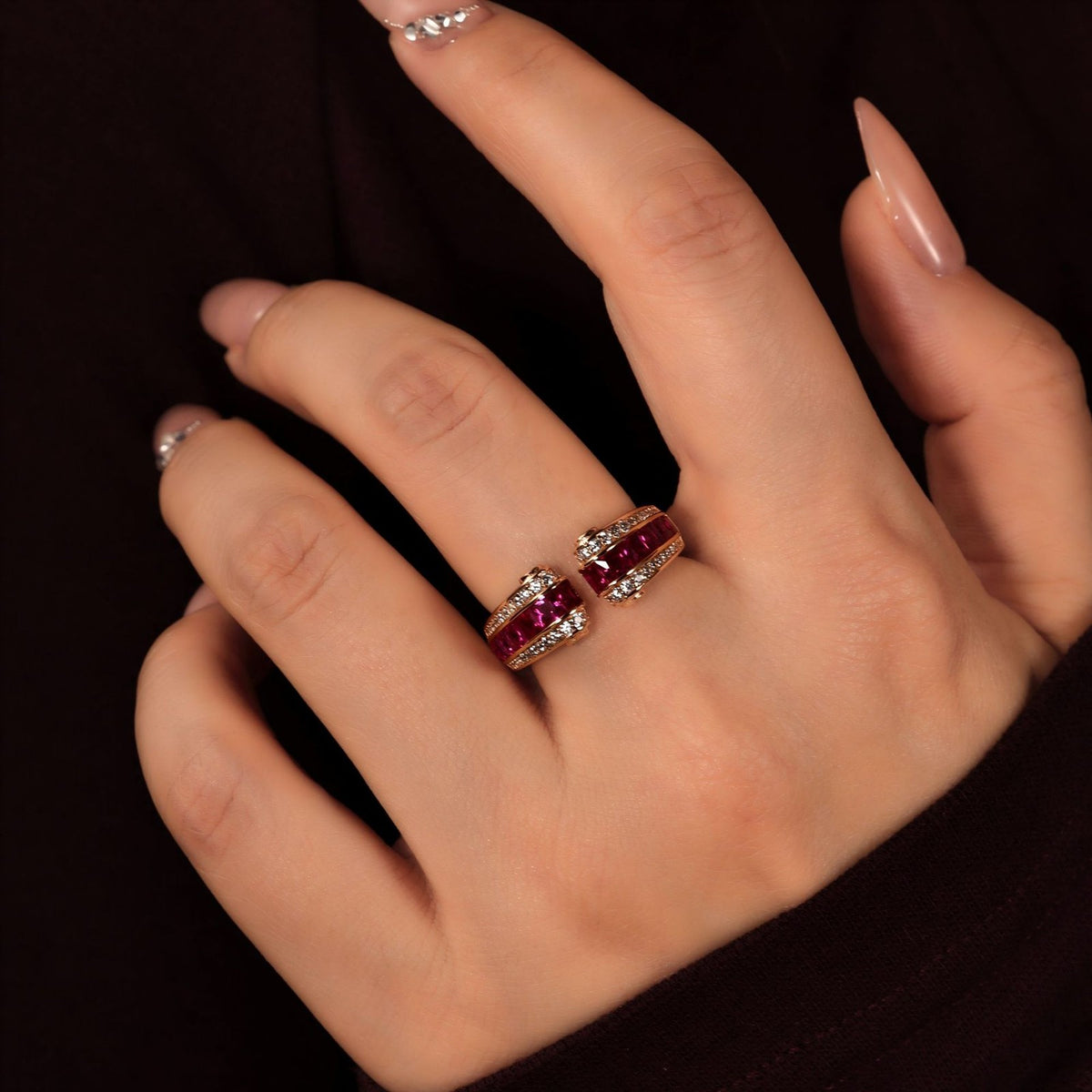 S925 Vintage Ruby Bangle, Ring & Earring Set