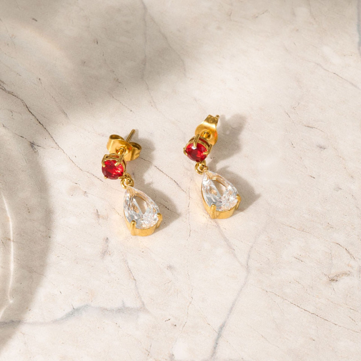 18k Dainty Ruby Teardrop Drop Earrings