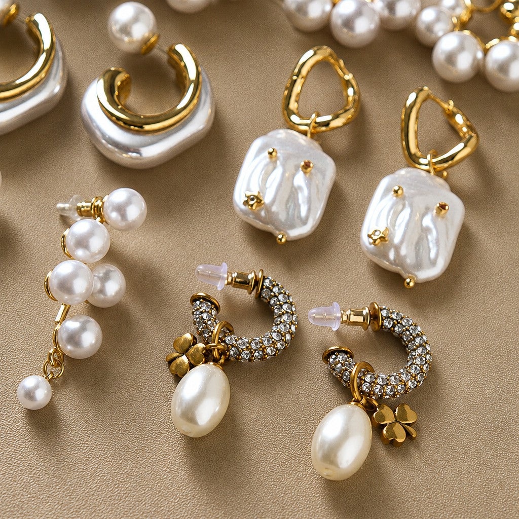Elegant Faux Pearl C-Hoop Earring Set