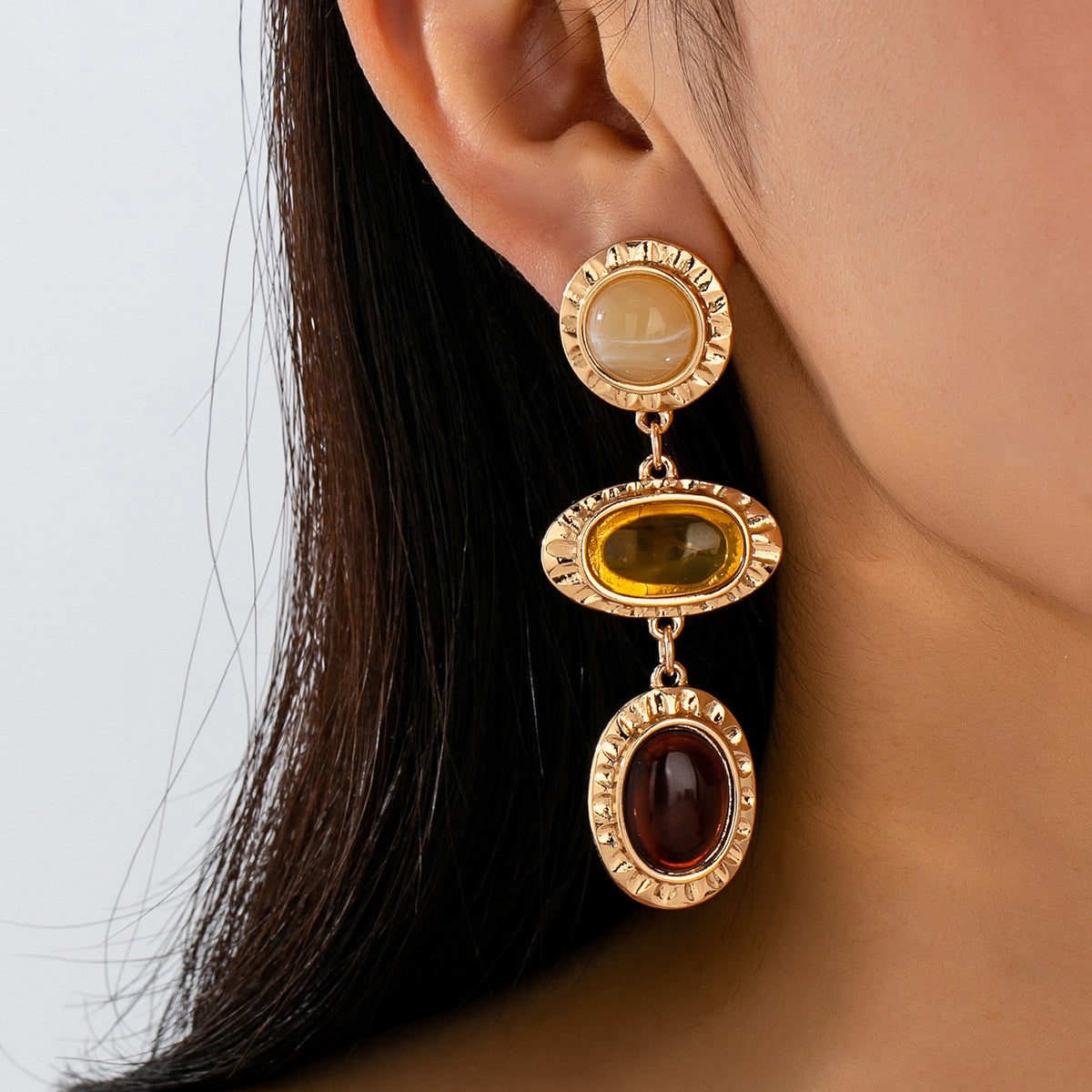 Classy Vintage Triple Tier Resin Drop Earrings