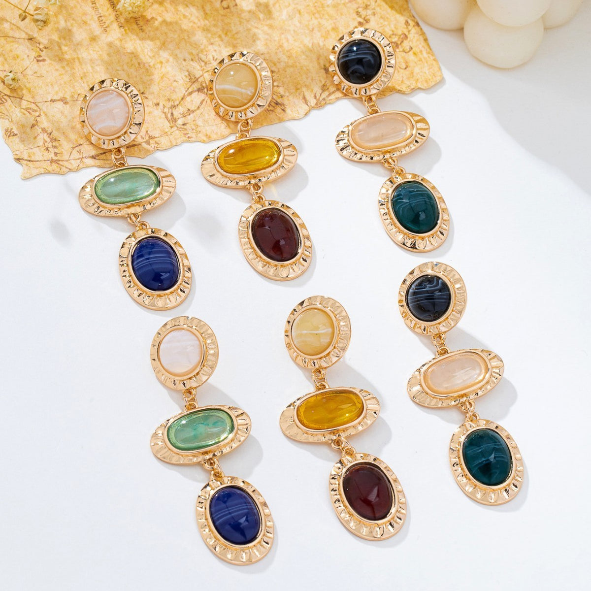 Classy Vintage Triple Tier Resin Drop Earrings