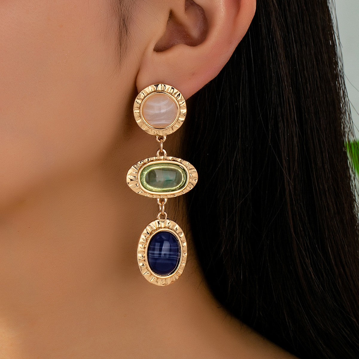 Classy Vintage Triple Tier Resin Drop Earrings
