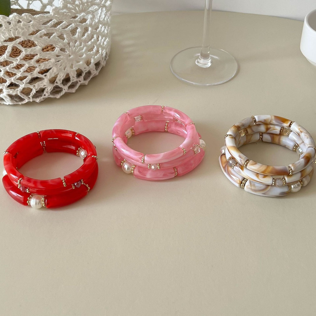 3pc Boho Amber Tube Bracelet Set