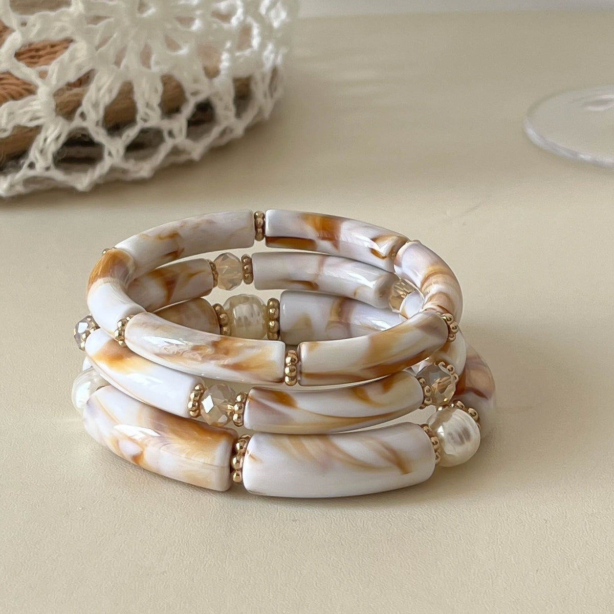 3pc Boho Amber Tube Bracelet Set