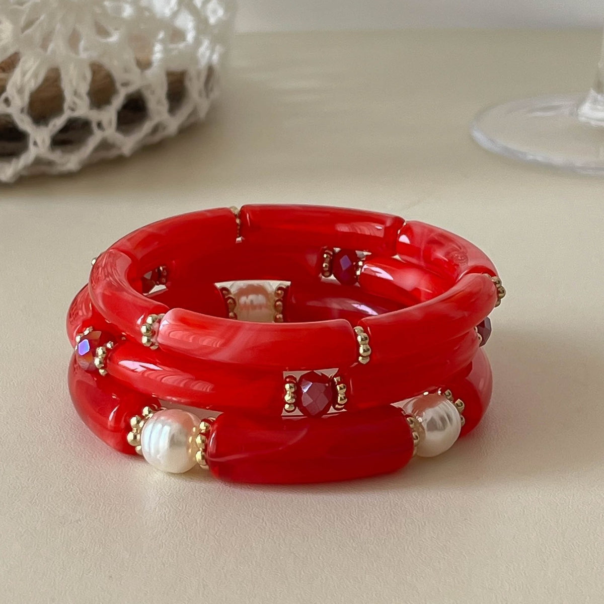 3pc Boho Amber Tube Bracelet Set