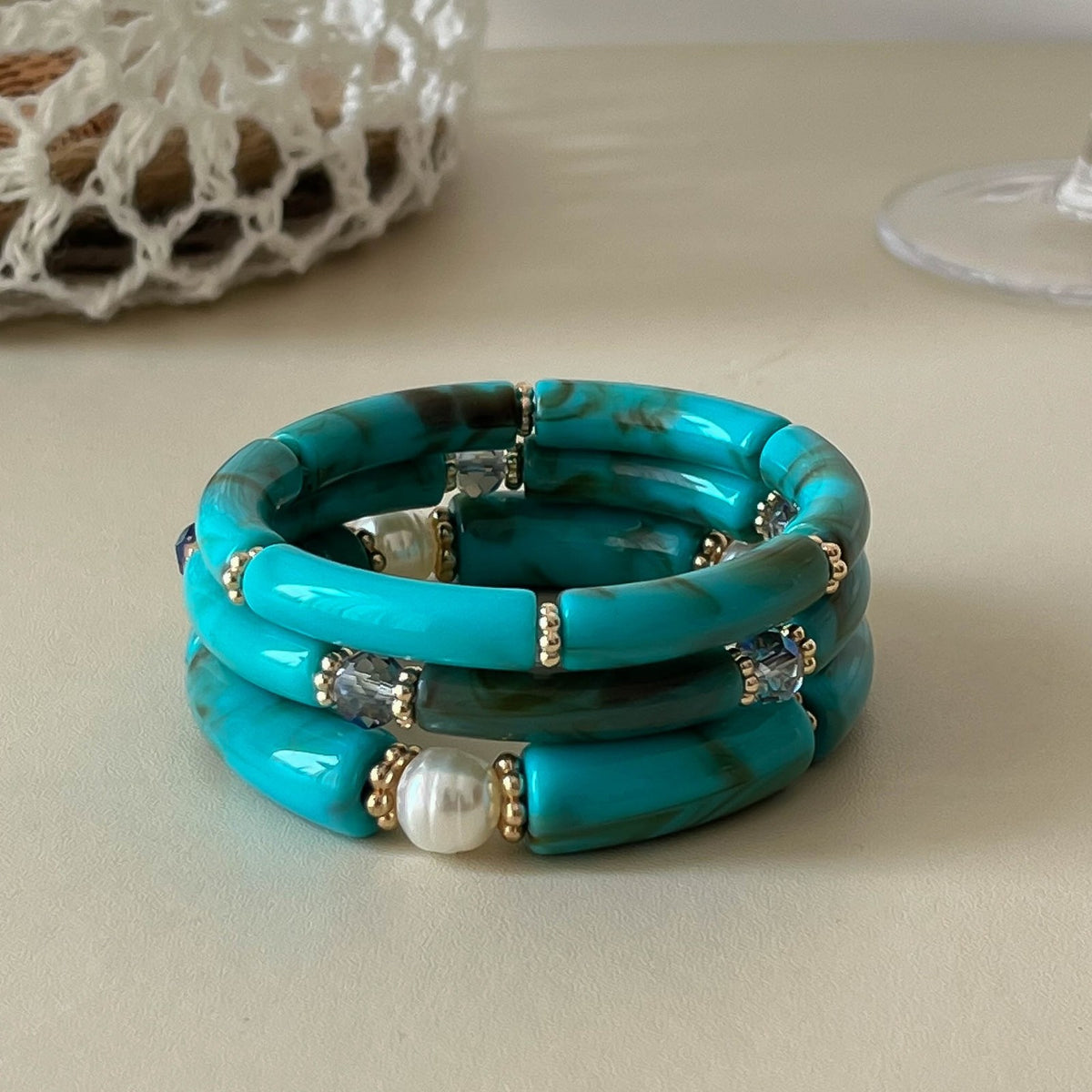 3pc Boho Amber Tube Bracelet Set