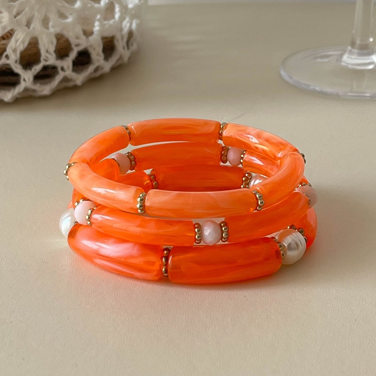 3pc Boho Amber Tube Bracelet Set
