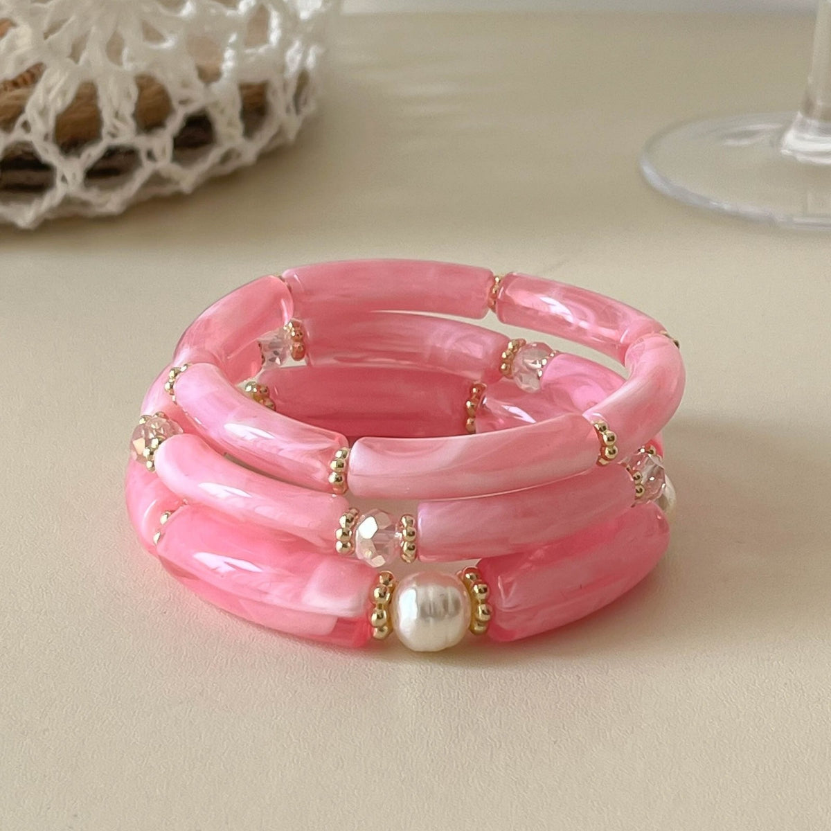 3pc Boho Amber Tube Bracelet Set