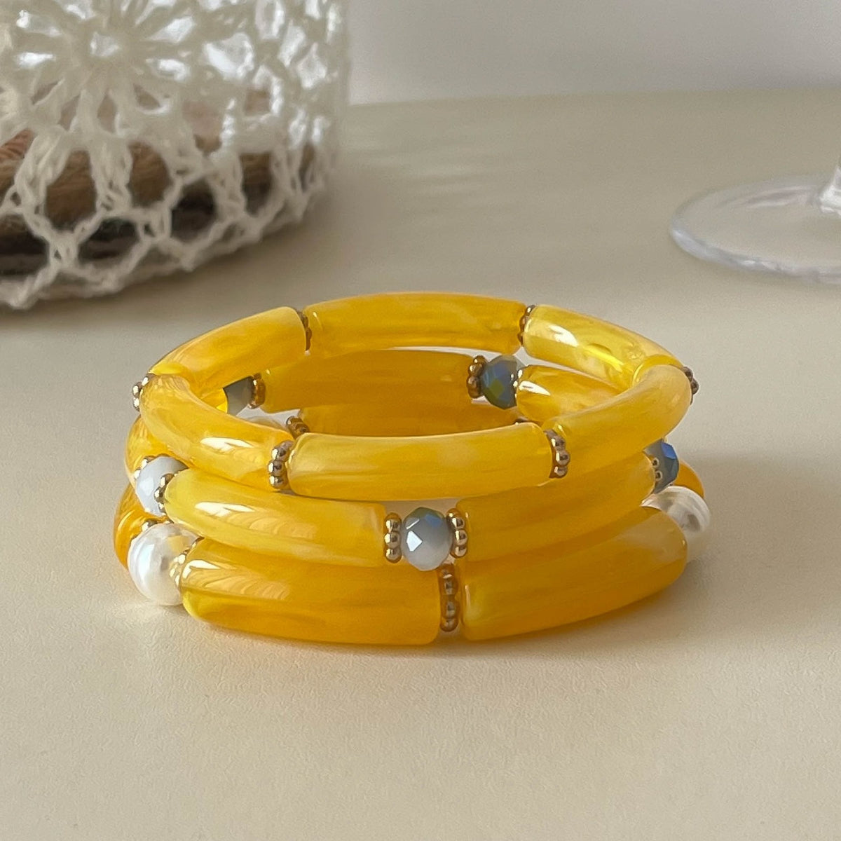 3pc Boho Amber Tube Bracelet Set