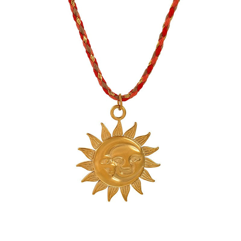 Boho Layered Sun & Heart Cord Necklace