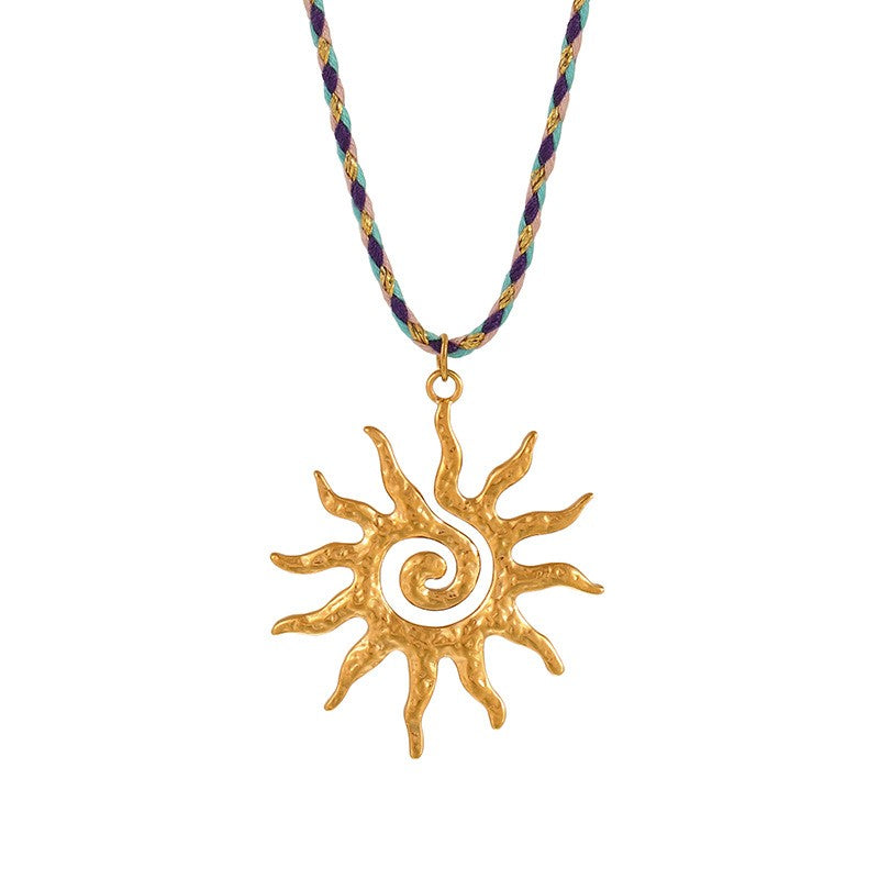 Boho Layered Sun & Heart Cord Necklace