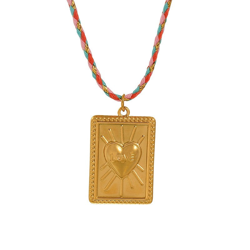 Boho Layered Sun & Heart Cord Necklace