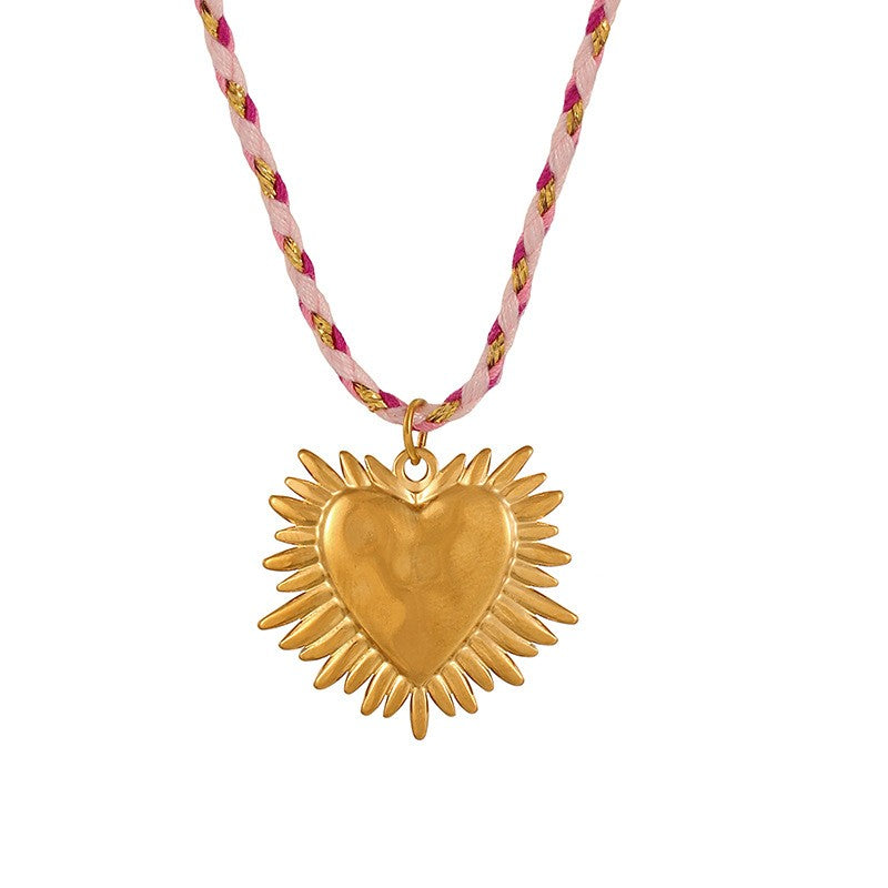 Boho Layered Sun & Heart Cord Necklace