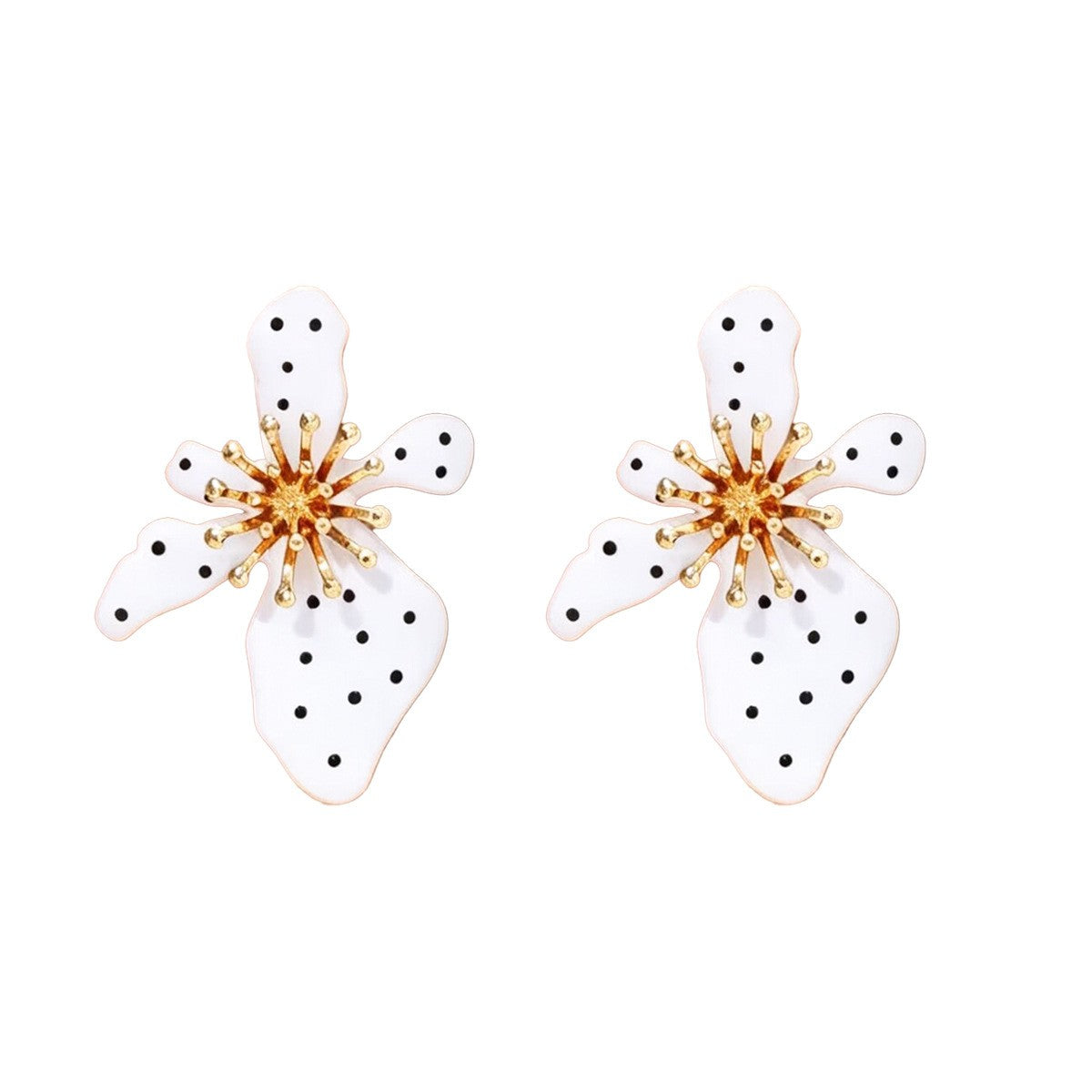 Classy Black Polka Dot Flower Earrings