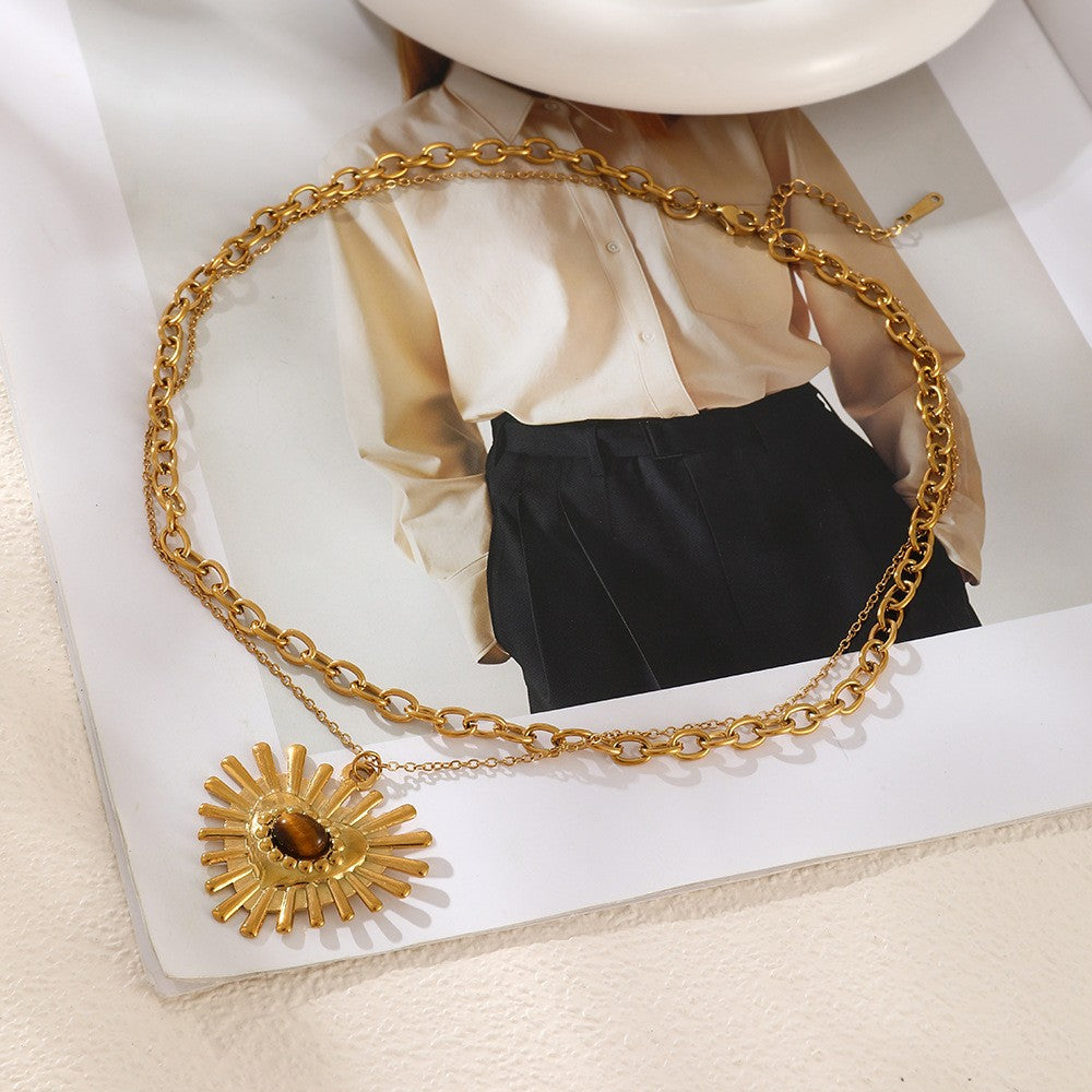 Chic Layered Sunburst Heart Necklace