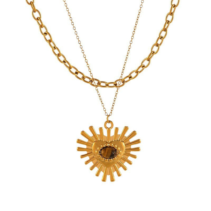 Chic Layered Sunburst Heart Necklace