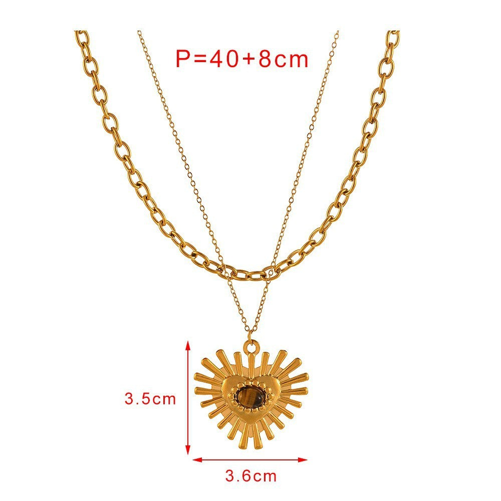 Chic Layered Sunburst Heart Necklace