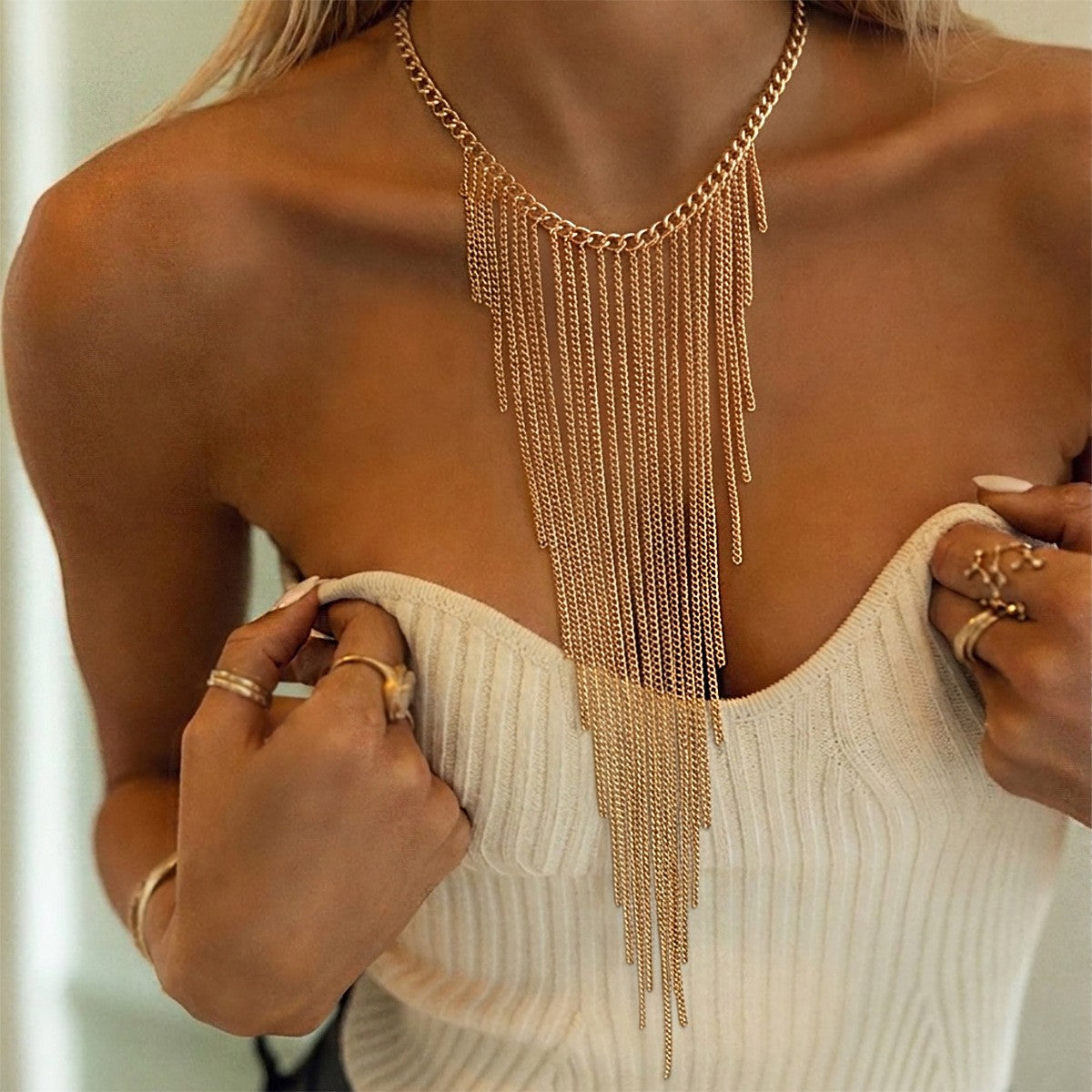 Statement Cascading Chain Fringe Necklace