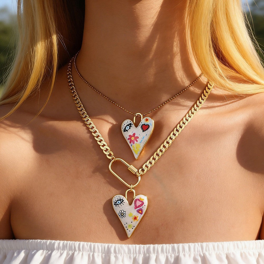 Playful Enamel Heart Carabiner Necklace