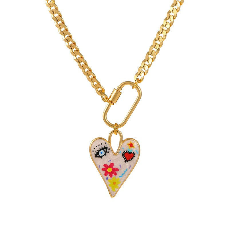 Playful Enamel Heart Carabiner Necklace