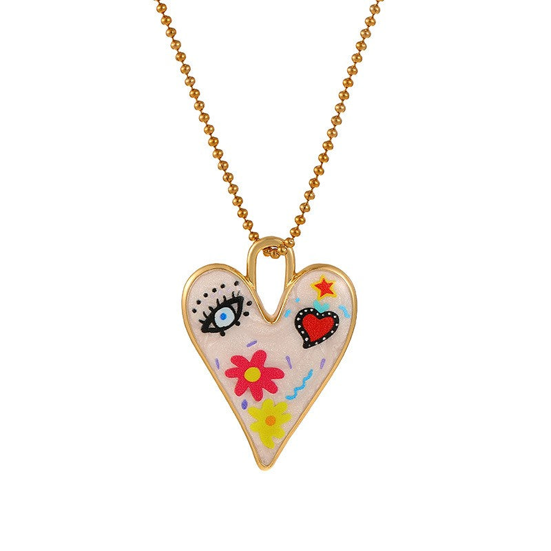 Playful Enamel Heart Carabiner Necklace