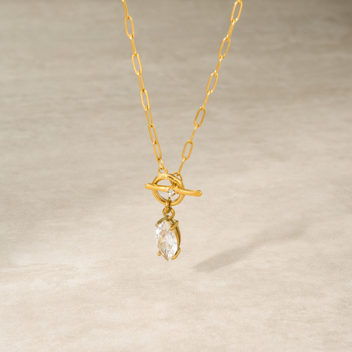 18k Dainty Marquise CZ OT Toggle Necklace
