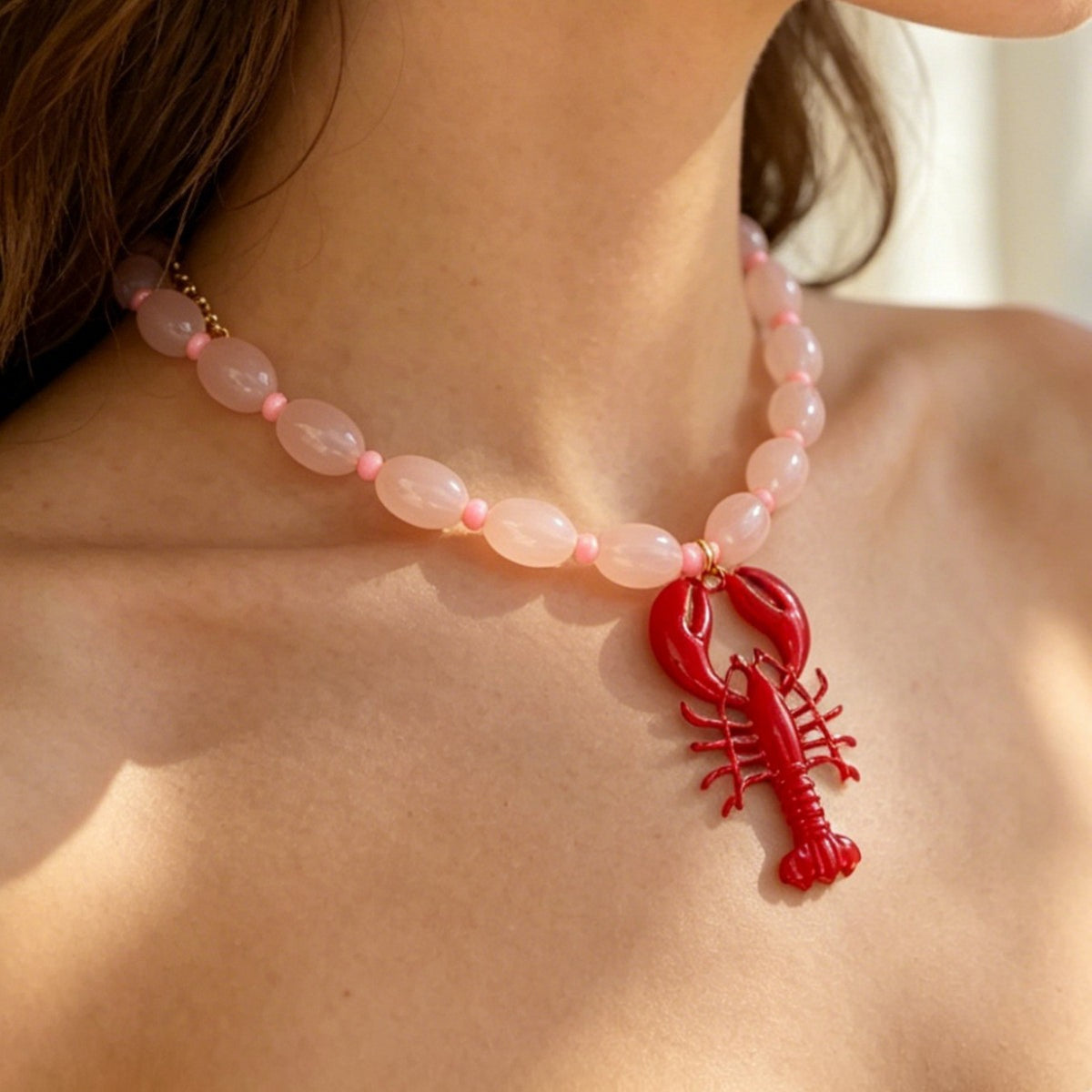 Boho Red Lobster Beaded Necklace