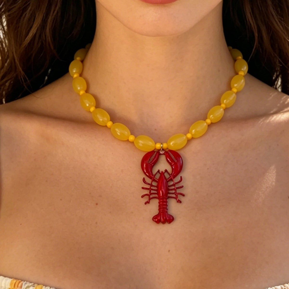 Boho Red Lobster Beaded Necklace