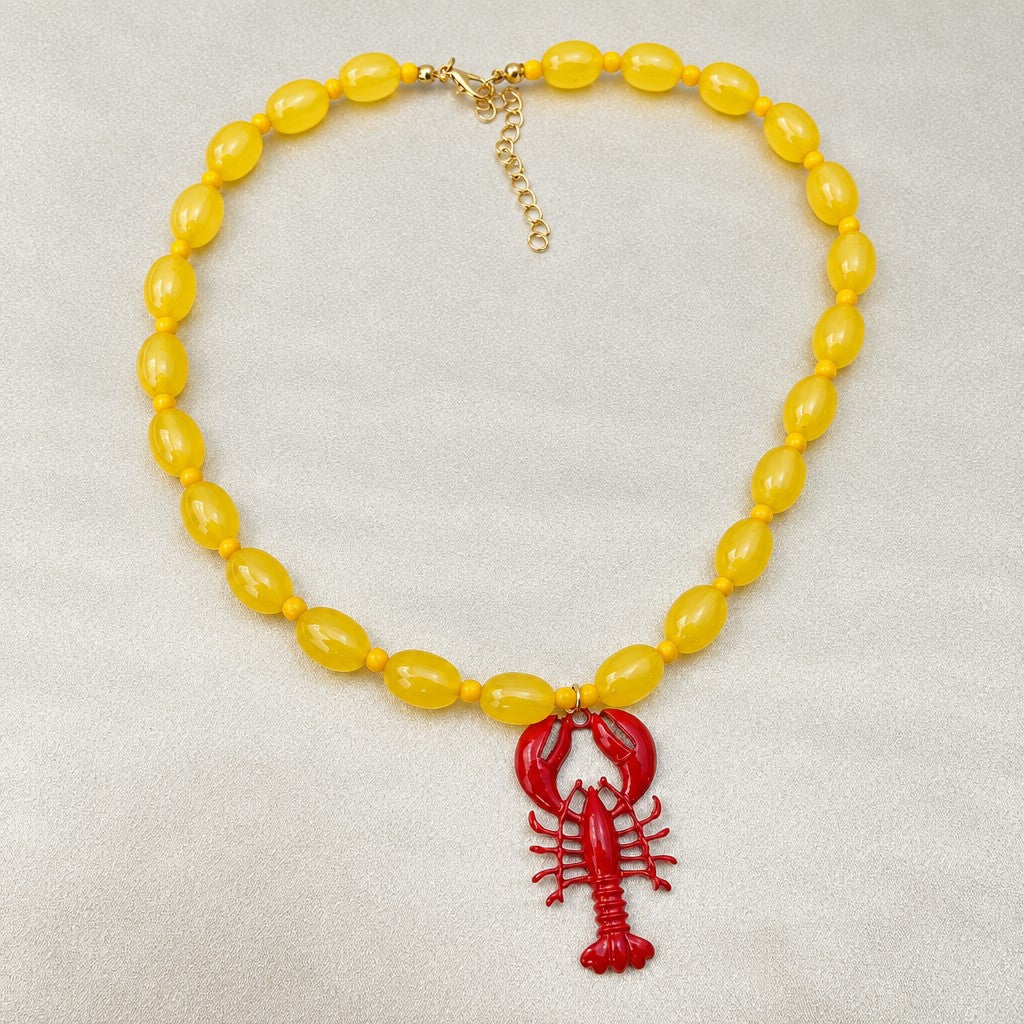 Boho Red Lobster Beaded Necklace