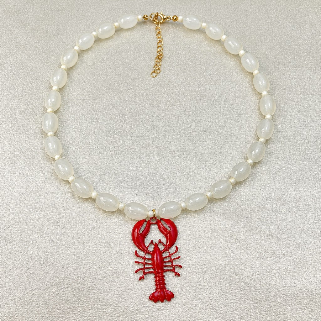 Boho Red Lobster Beaded Necklace