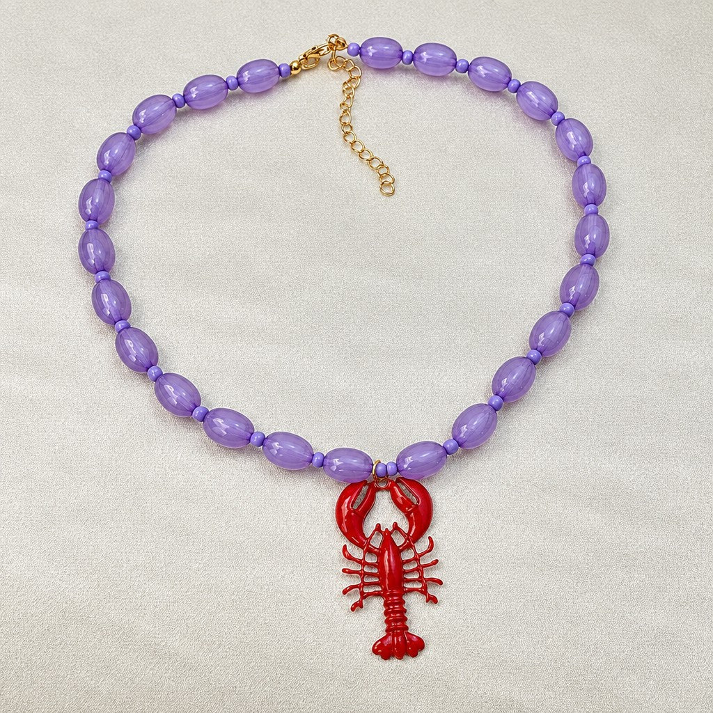 Boho Red Lobster Beaded Necklace