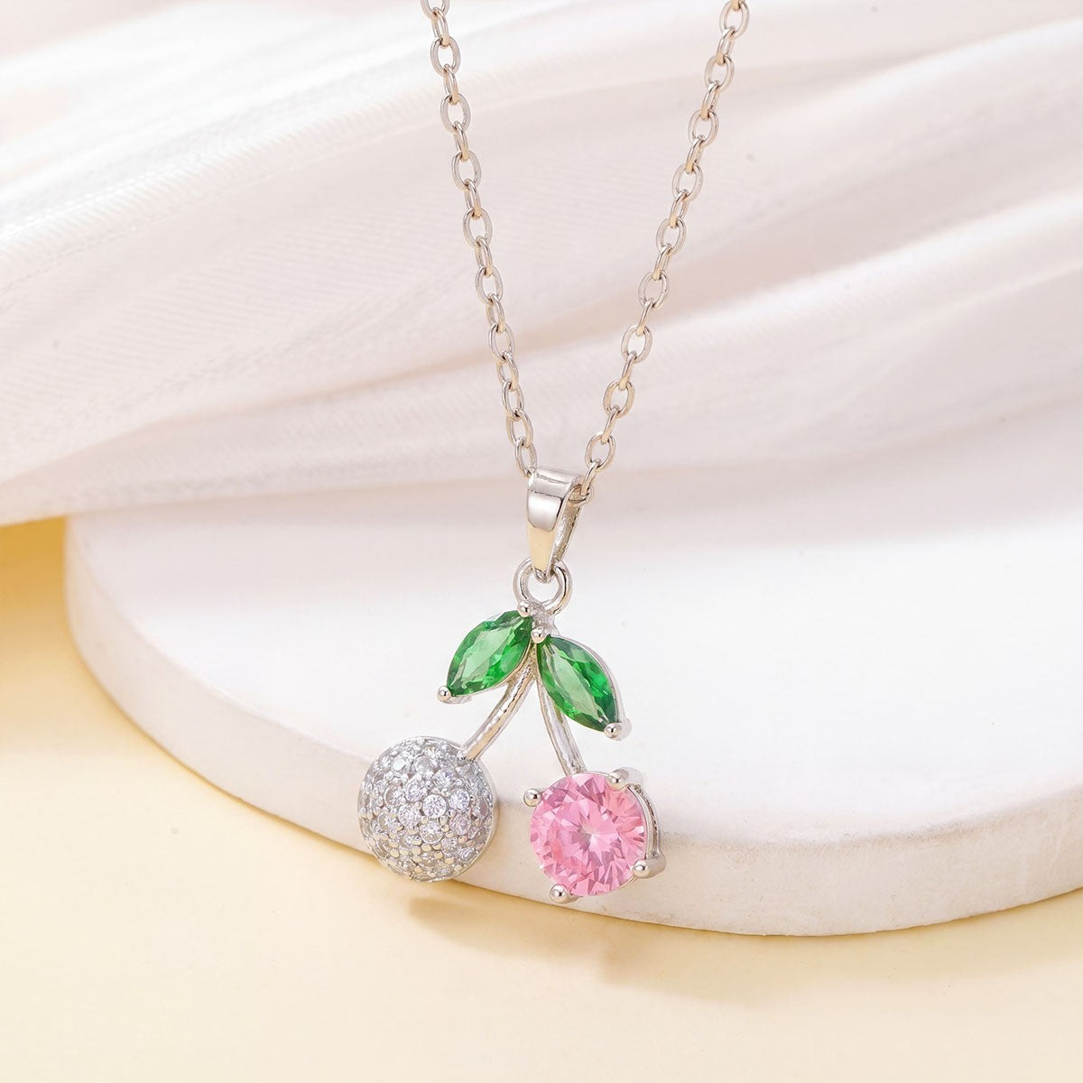 Dainty Cubic Zirconia Cherry Pendant Necklace