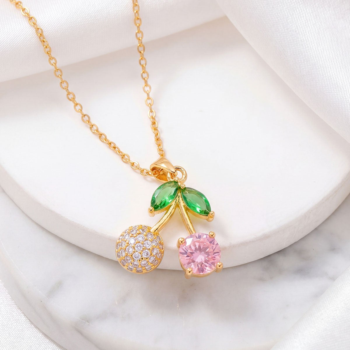 Dainty Cubic Zirconia Cherry Pendant Necklace