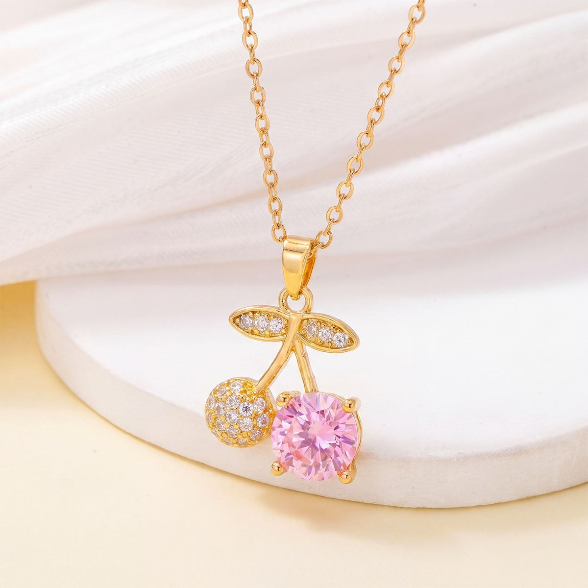 Dainty Cubic Zirconia Cherry Pendant Necklace