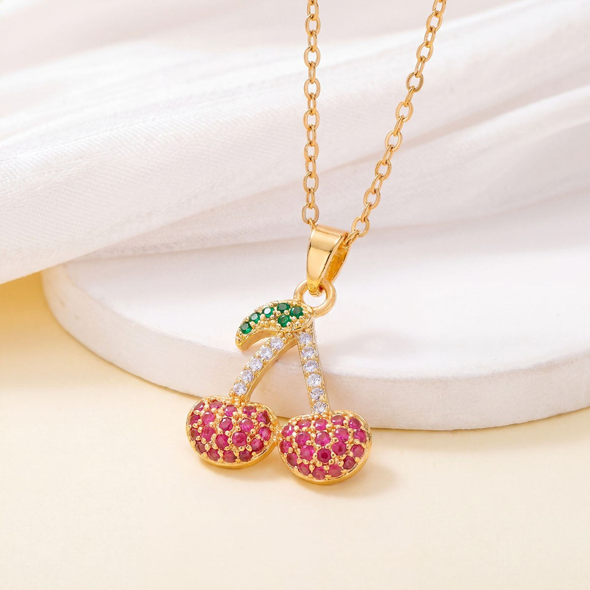Dainty Cubic Zirconia Cherry Pendant Necklace