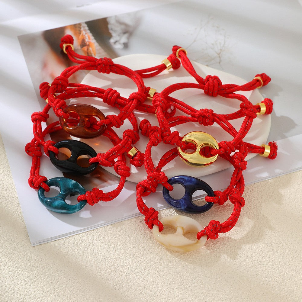 Boho Marbled Resin Link Cord Bracelet