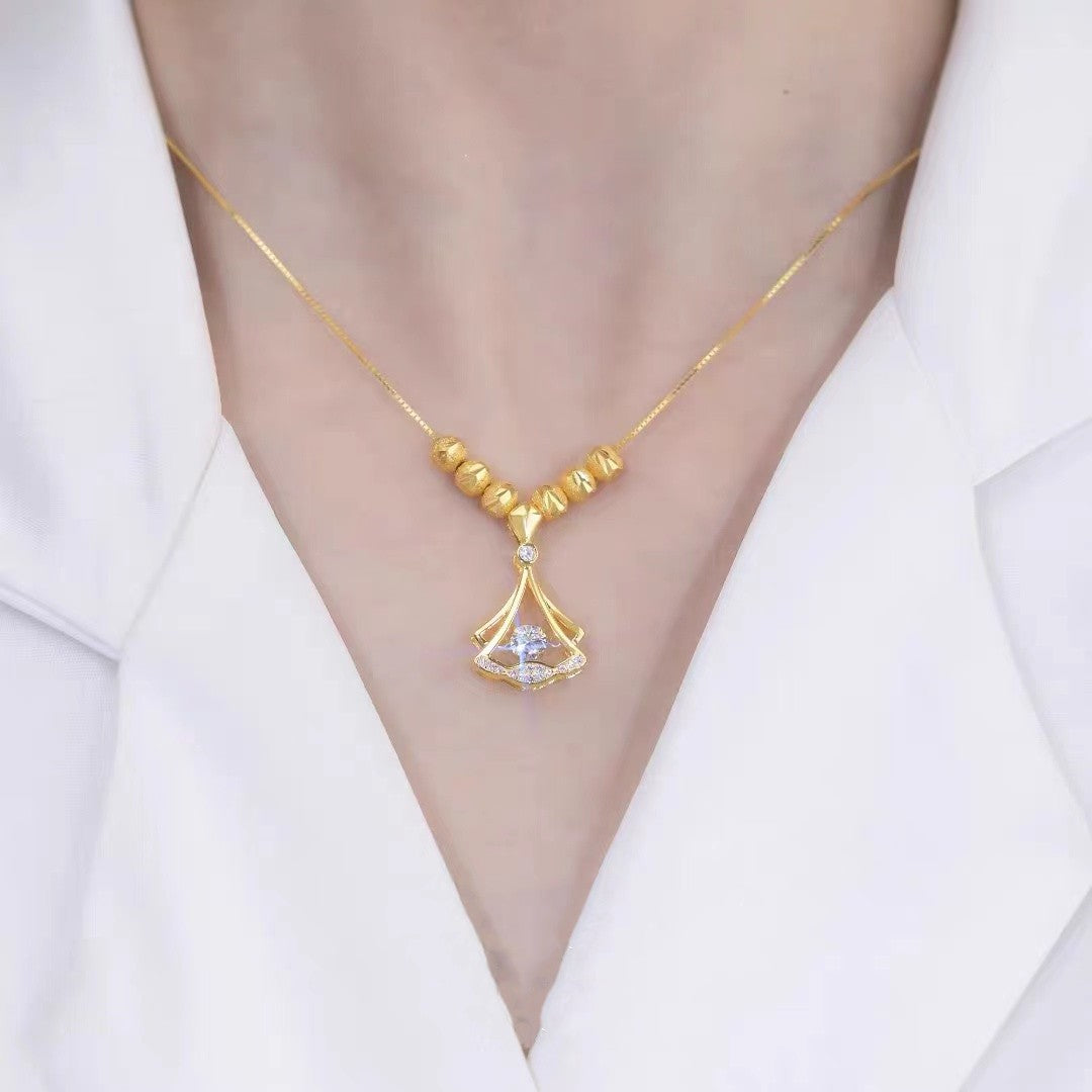 Classy Textured Bead Ginkgo Leaf Necklace