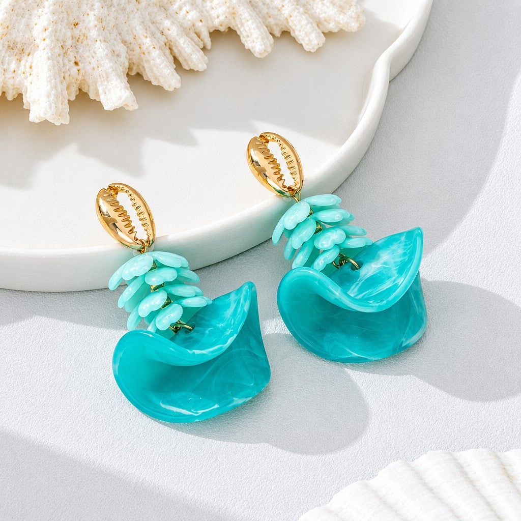 Boho Black Resin Shell Drop Earrings