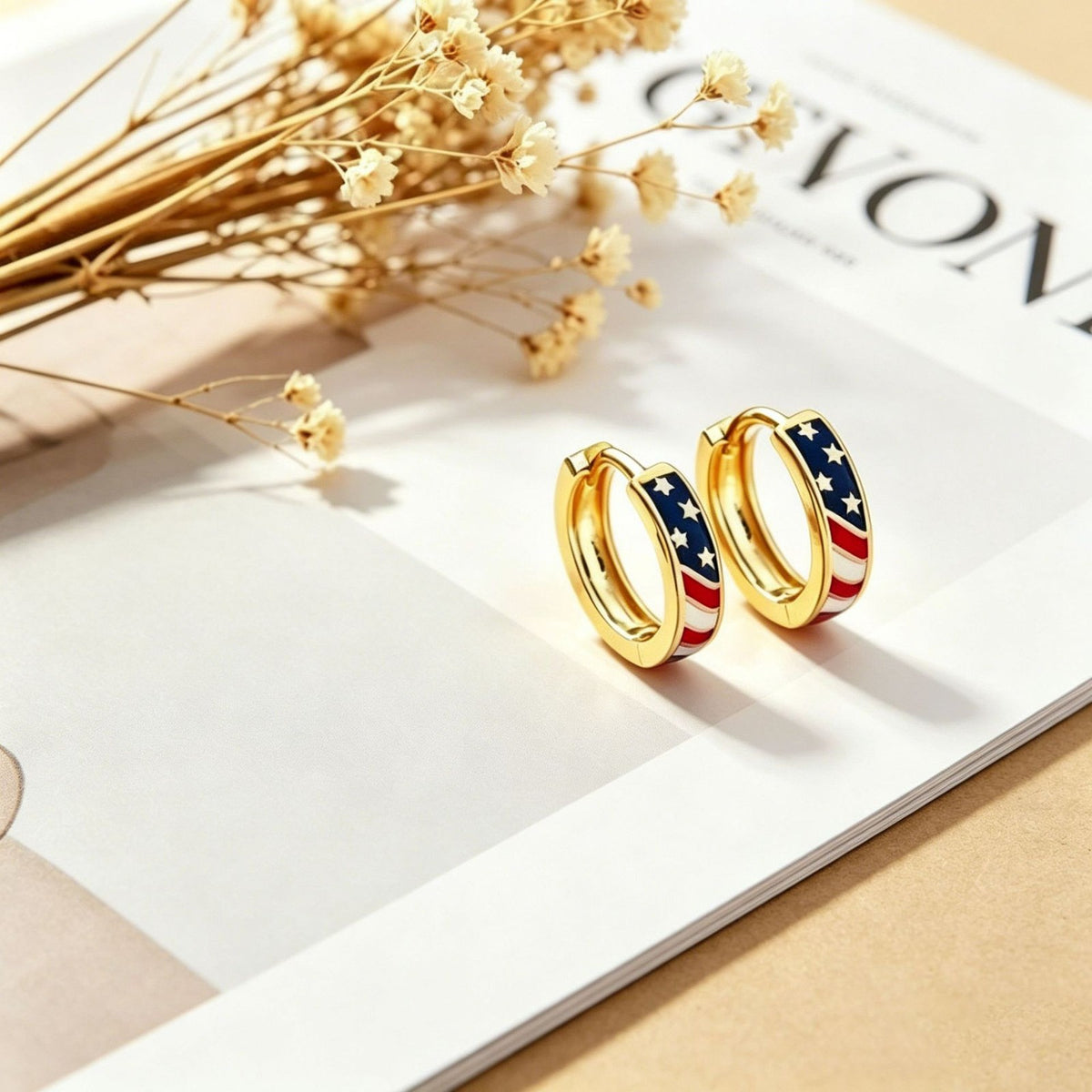 Classy American Flag Enamel Hoop Earrings