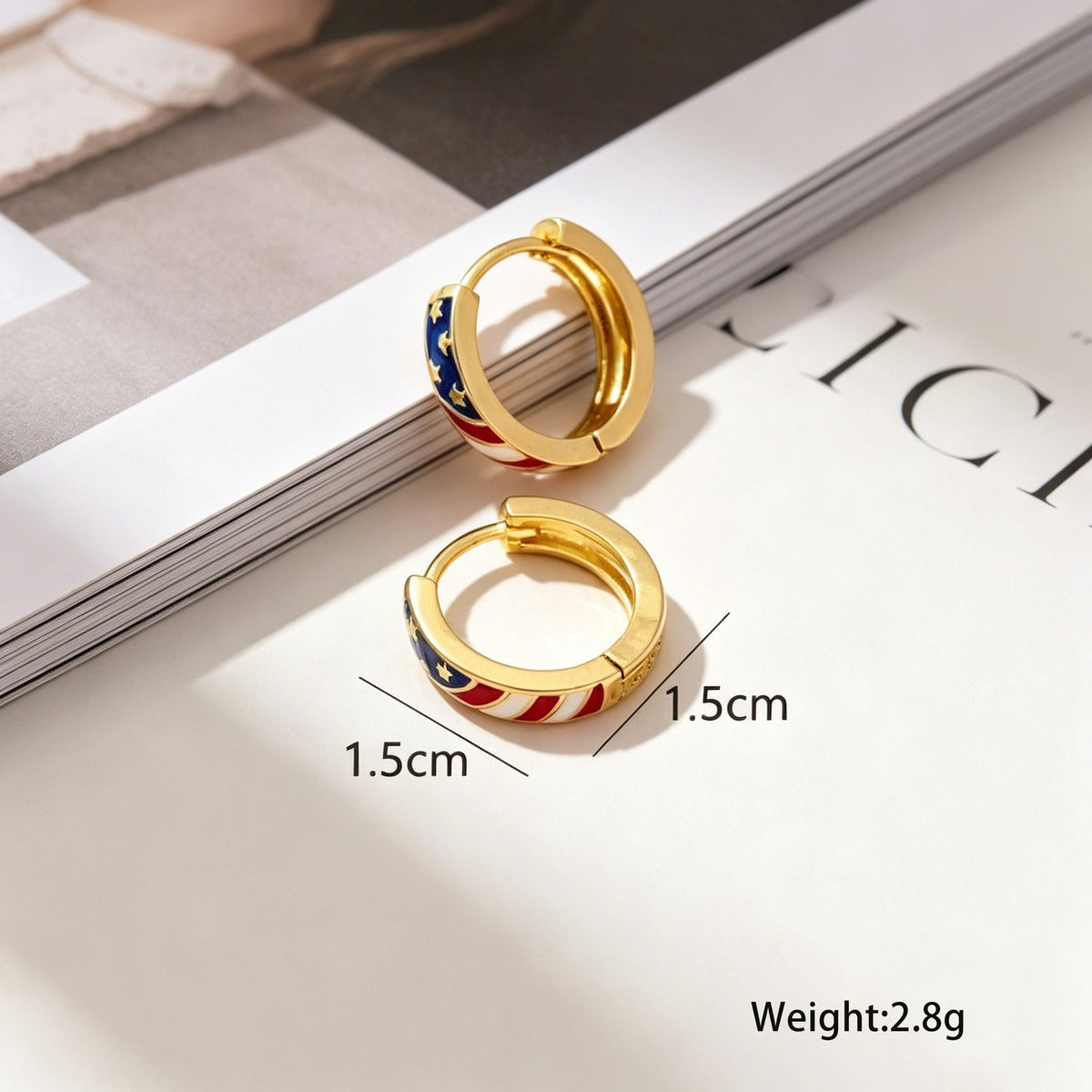 Classy American Flag Enamel Hoop Earrings
