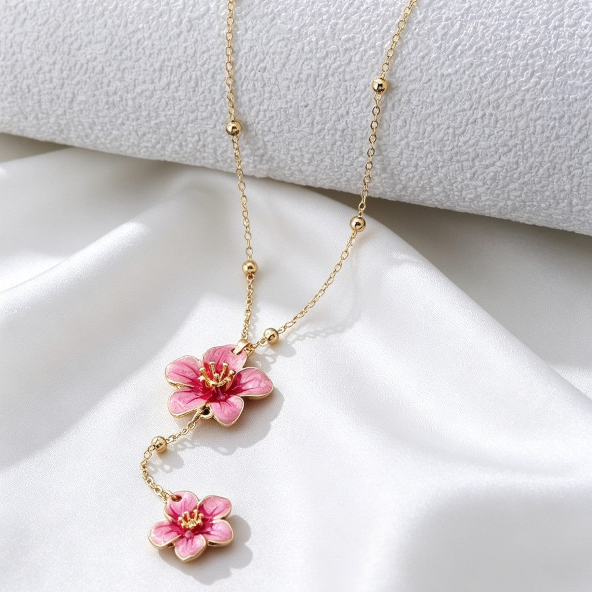 Dainty Pink Floral Y-Necklace