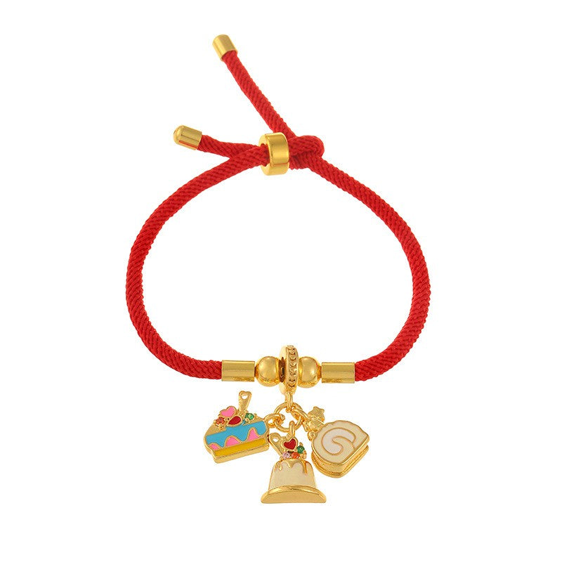 Playful Red Cord Enamel Charm Bracelet Set