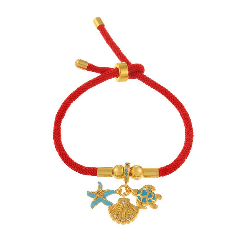 Playful Red Cord Enamel Charm Bracelet Set