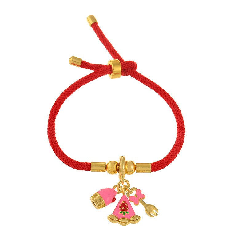 Playful Red Cord Enamel Charm Bracelet Set
