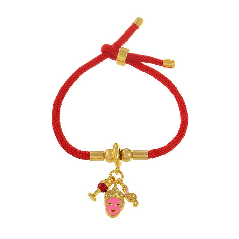 Playful Red Cord Enamel Charm Bracelet Set