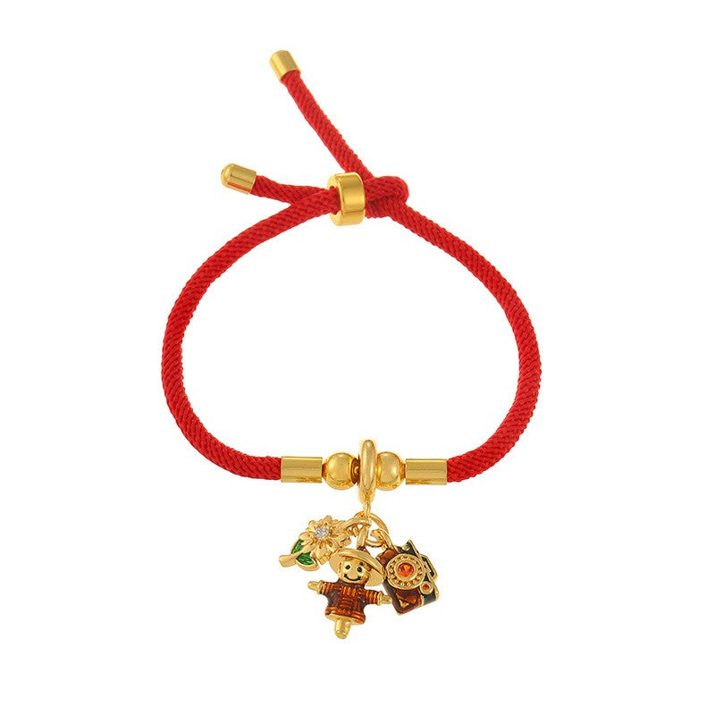 Playful Red Cord Enamel Charm Bracelet Set